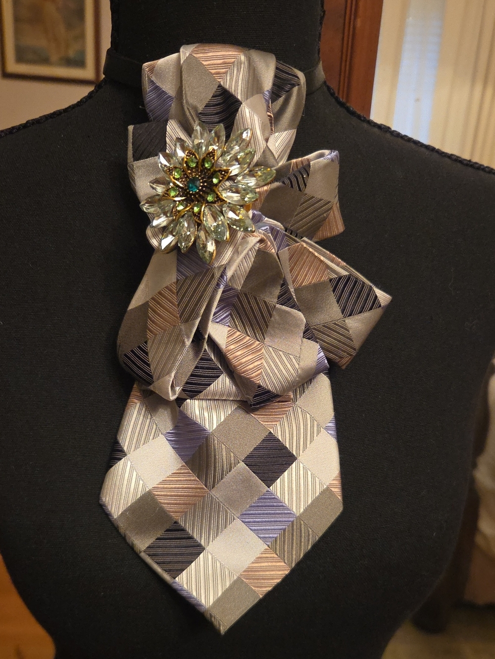 Upcycled Men's Necktie For Women With Brooch